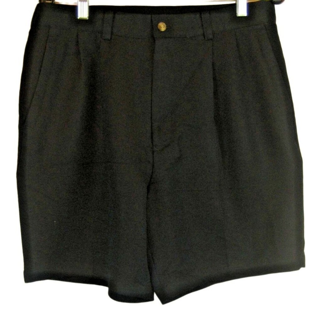 Mens Greg Norman Black Pleated Poly Golf Shorts sz 34x8